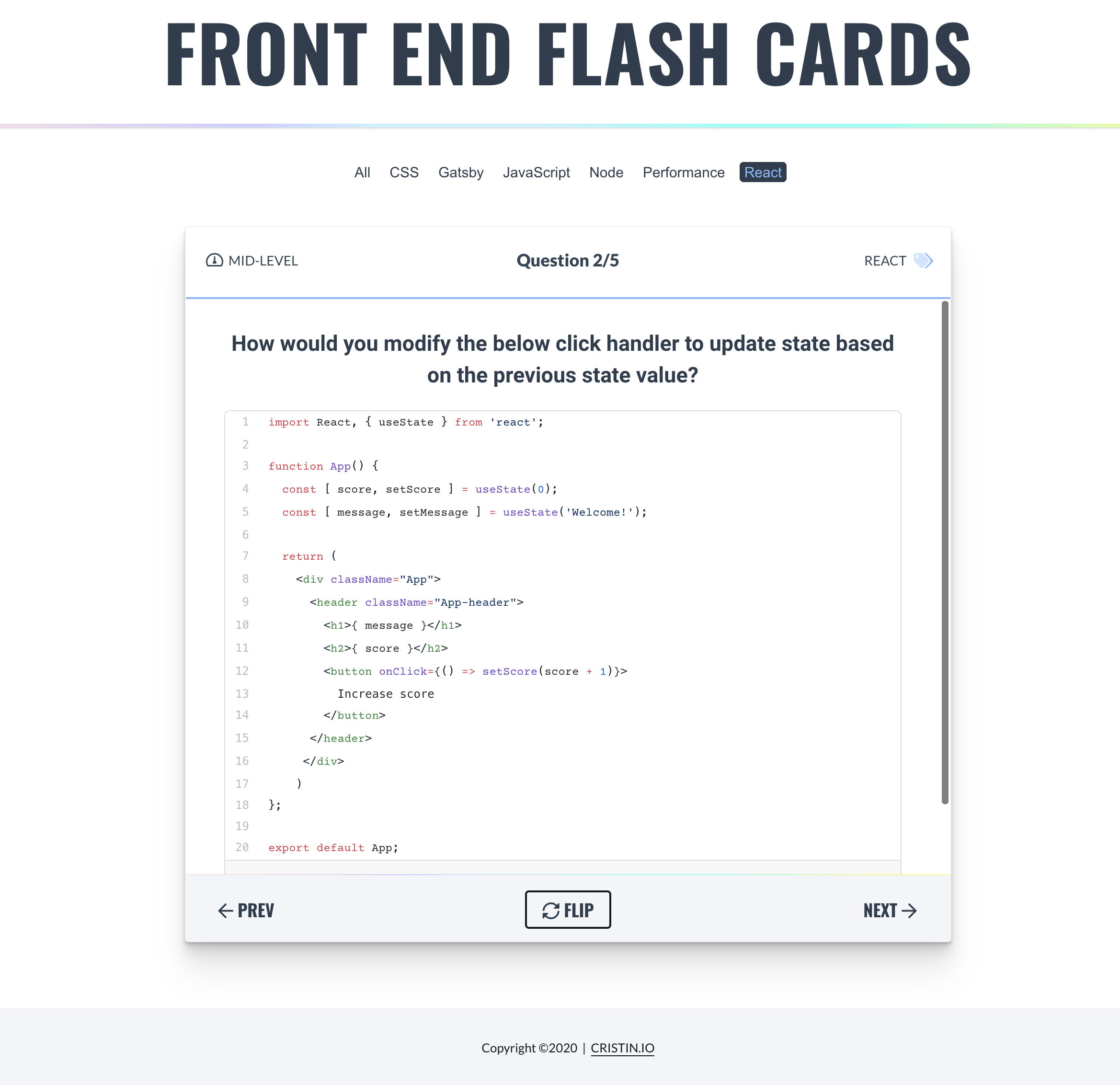 Screenshot of Flash Cards App